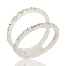 White Topaz Gemstone Double Band Designer 925 Sterling Silver Ring Jewelry