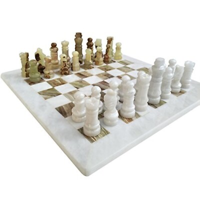 Handmade Staunton White and Green Onyx Marble Chess Board Game Set - Best Boa...