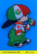 LG MEXICAN FLAG BOY PATCH IRON-ON SEW-ON EMBROIDERED MEXICO EMBLEM (3 x 2.75”)