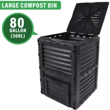 Garden Compost Bin 80 Gallon (300L) Large, Outdoor Composter  Black