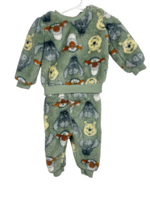 Disney Baby Winnie Pooh Outfit Green Unisex Characters Sherpa Jogger Set  3-6