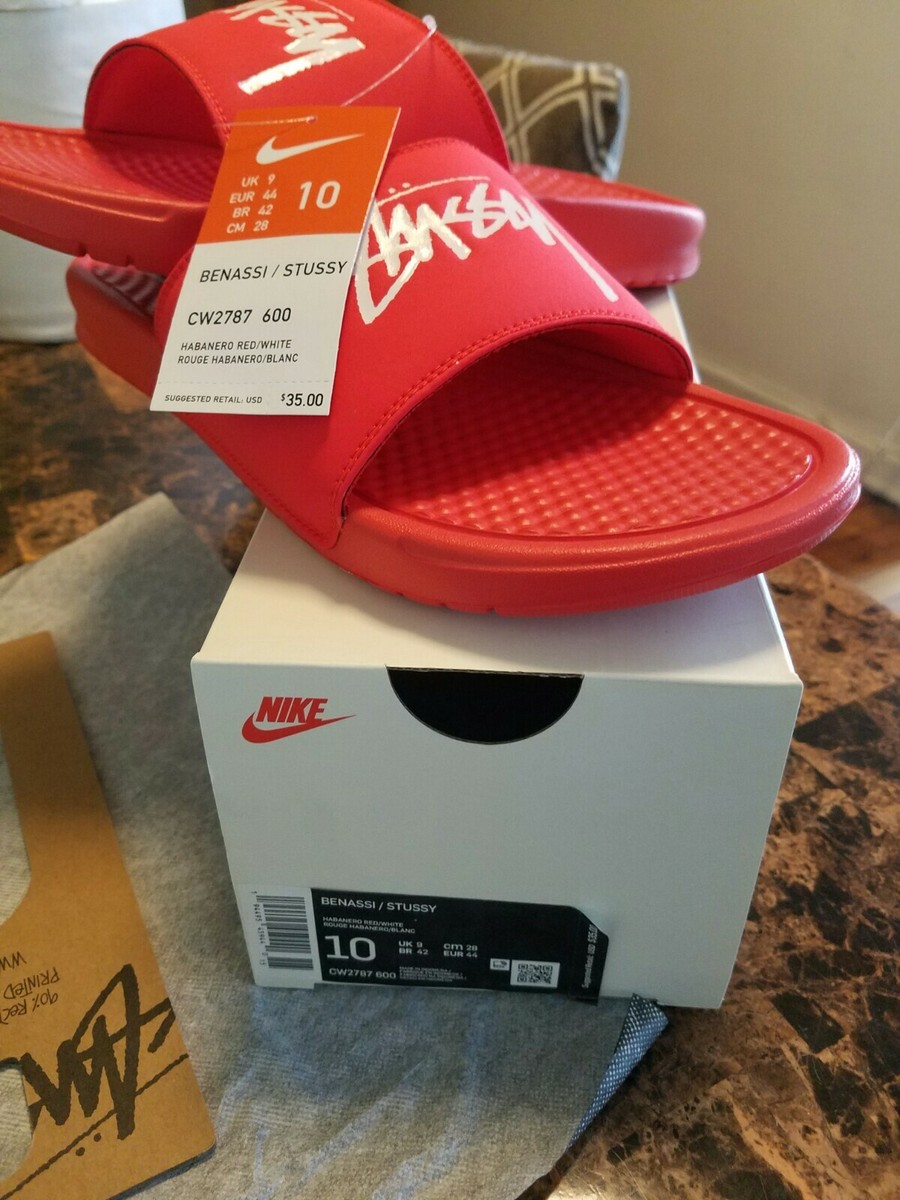 Nike X Stussy Benassi Slide Habanero Red - NEW Size 10 | eBay