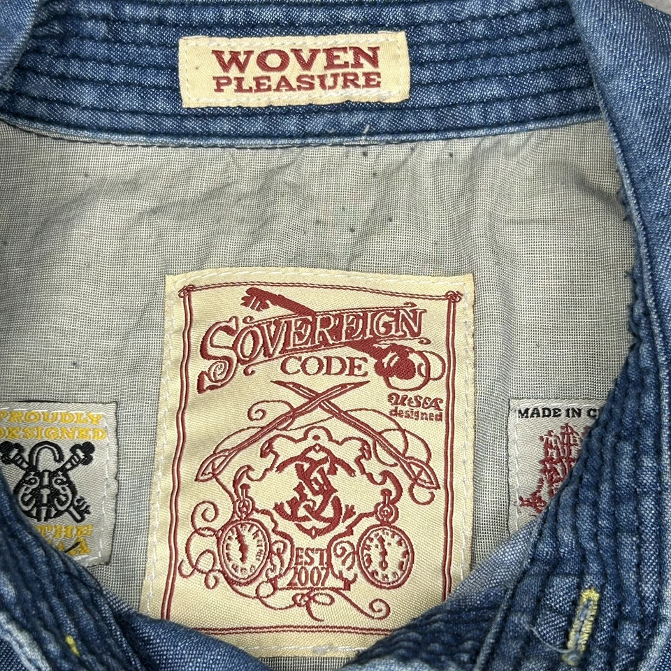 Sovereign Code Shirt Mens 2XL Denim Pearl Snap Western Cowboy Work Rodeo Outdoor - Image 4 of 4