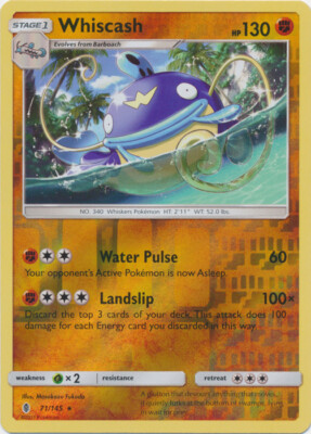 Pokemon - Whiscash - 71/145 - Rare - Reverse Holo - Sun & Moon Guardians  Rising | eBay