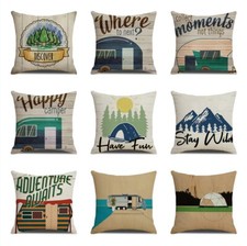 Copricuscino Rustico Happy Camper Soggiorno Foresta Selvaggia Campeggio Avventura Federa