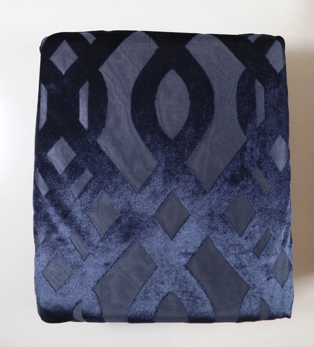NEXT VELVET DEVORE BLACKOUT EYELET LINED CURTAINS - NAVY - 117X183CM / 117X229CM