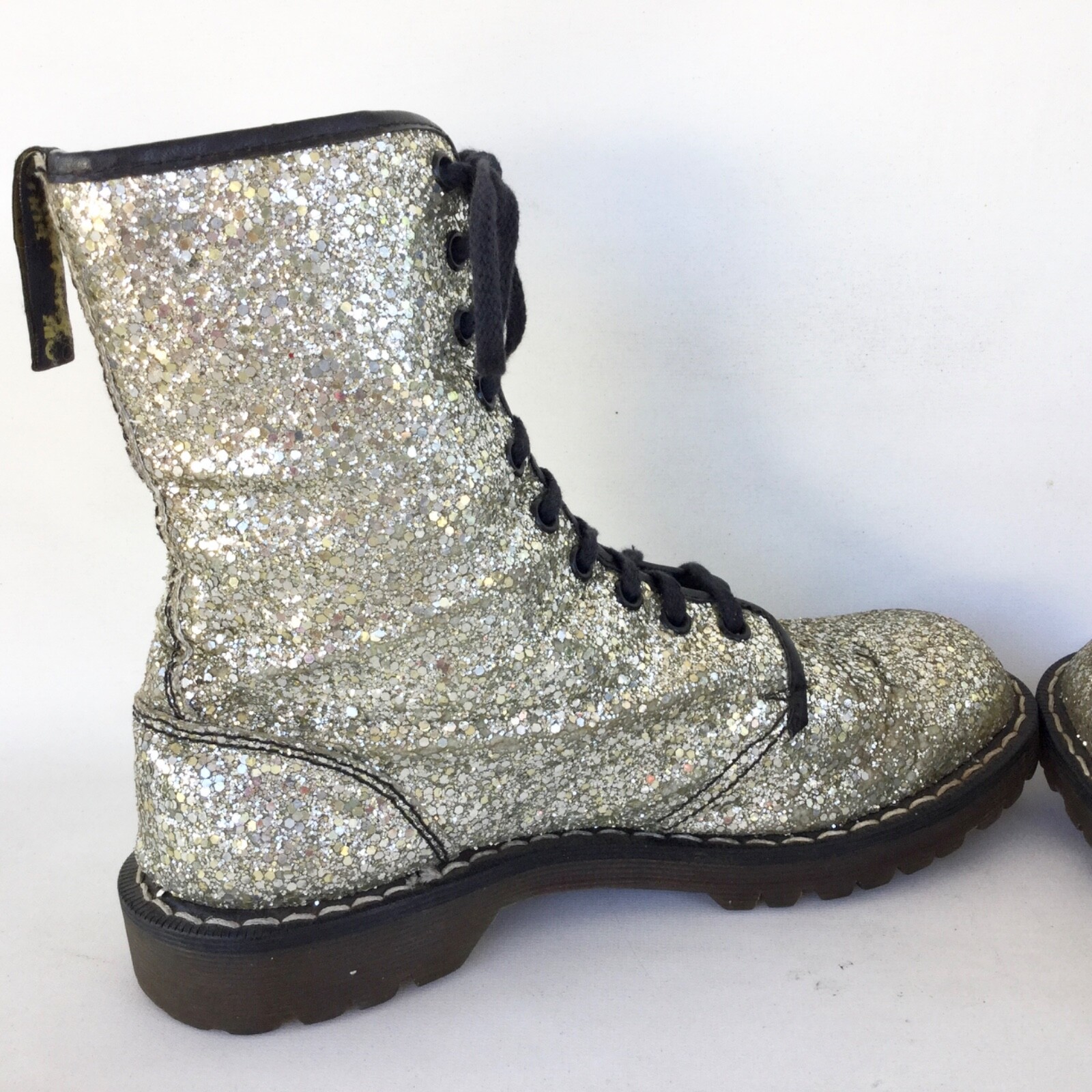 Rare Vintage 1990s Dr. Martens Silver Sequin Glitter Boots UK7 image 6