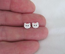 Sterling Silver 7mm delicate white kitty girl's post stud earrings.