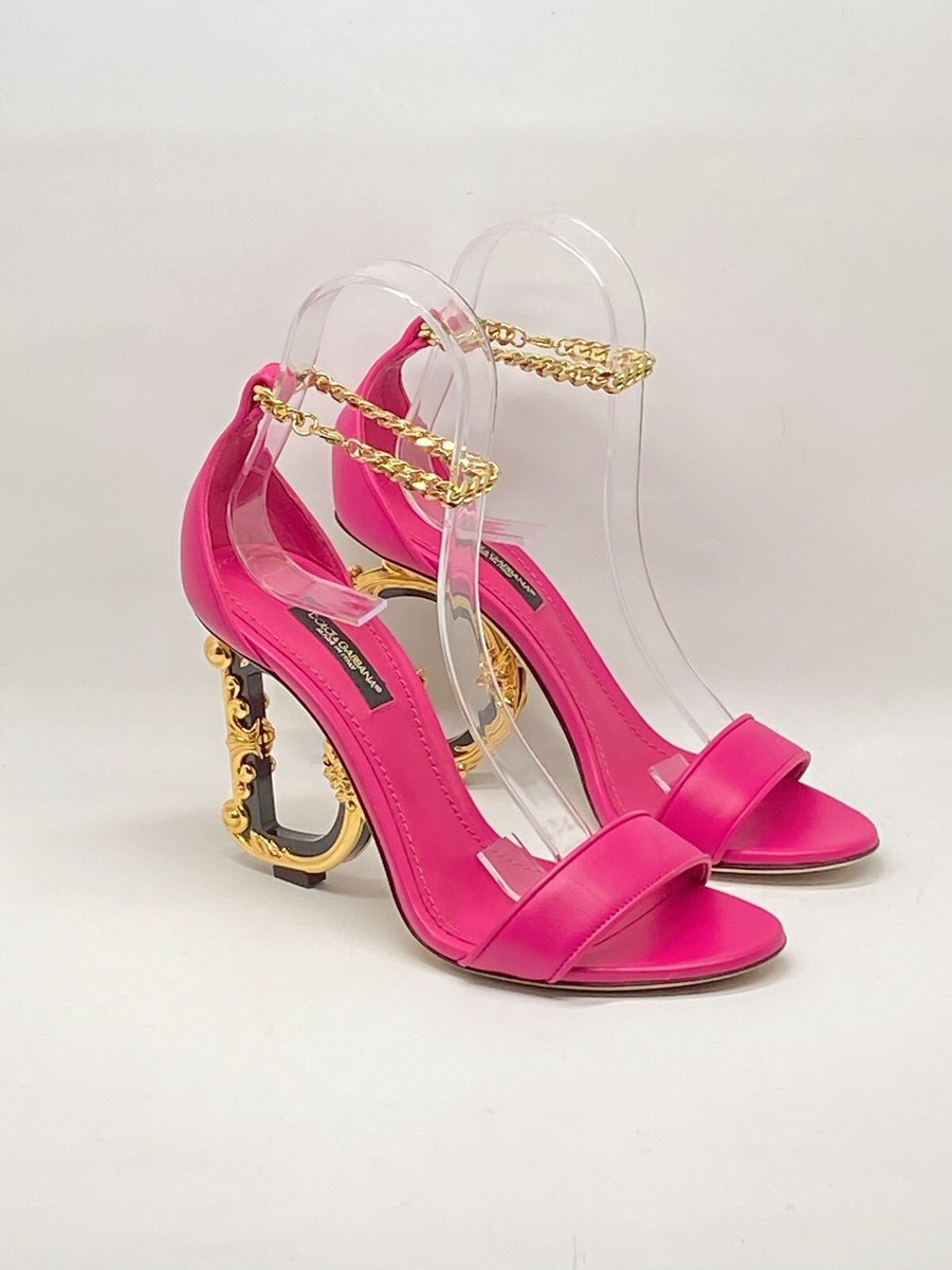 Dolce&Gabbana Sculpted-Heel Baroque DG Leather Sandals size 36.5