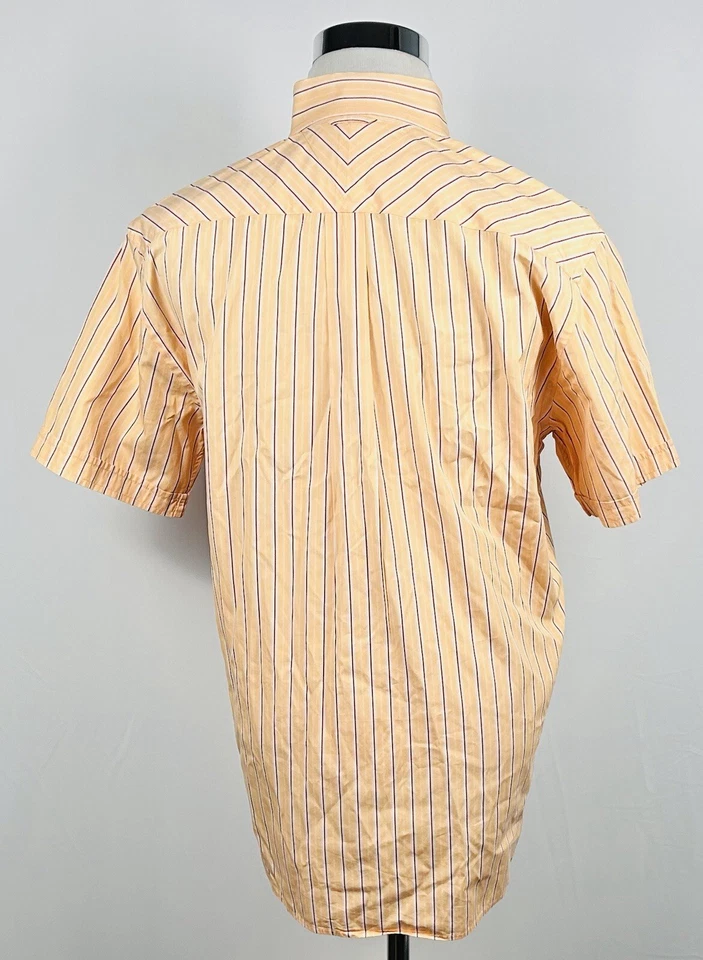 Tommy Hilfiger 中号 80 年代 2 层棉质衬衫橙色条纹短袖 — 第 4/4 张图片