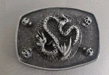 Dragon Skulls 1980s Vintage Belt Buckle - Spoontiques/ Pewter