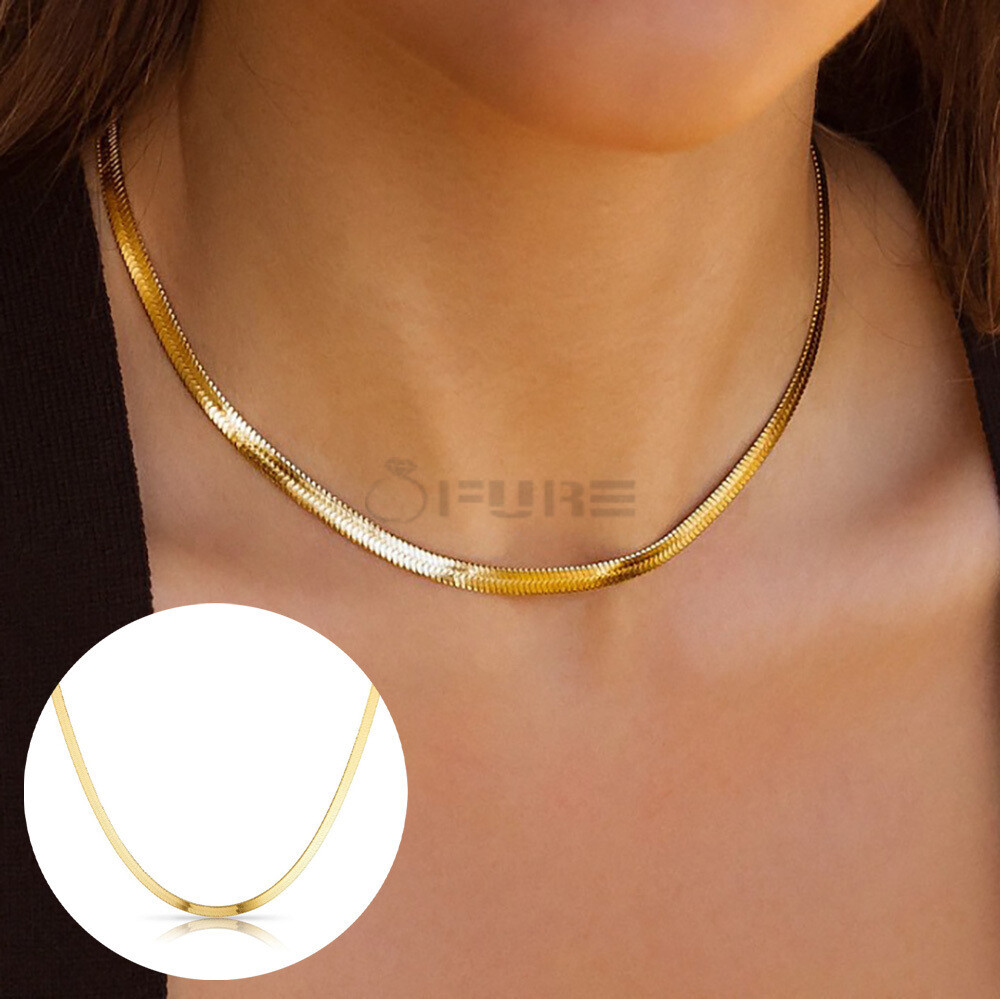 Gorgeous Gold Herringbone Necklace 4MM Wide 18ct Gold Plated Snake Chain 16  inch