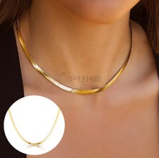 Gorgeous Gold Herringbone Necklace 4MM Wide 18ct Gold Plated Snake Chain 16 inch