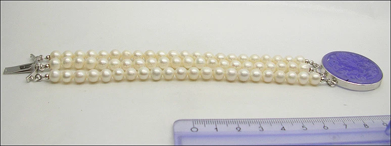 BRACCIALE IN ARGENTO 925 CON GIADA VERDE E PERLE D'ACQUA DOLCE BIANCHE AGRP 016 - Immagine 3 di 3