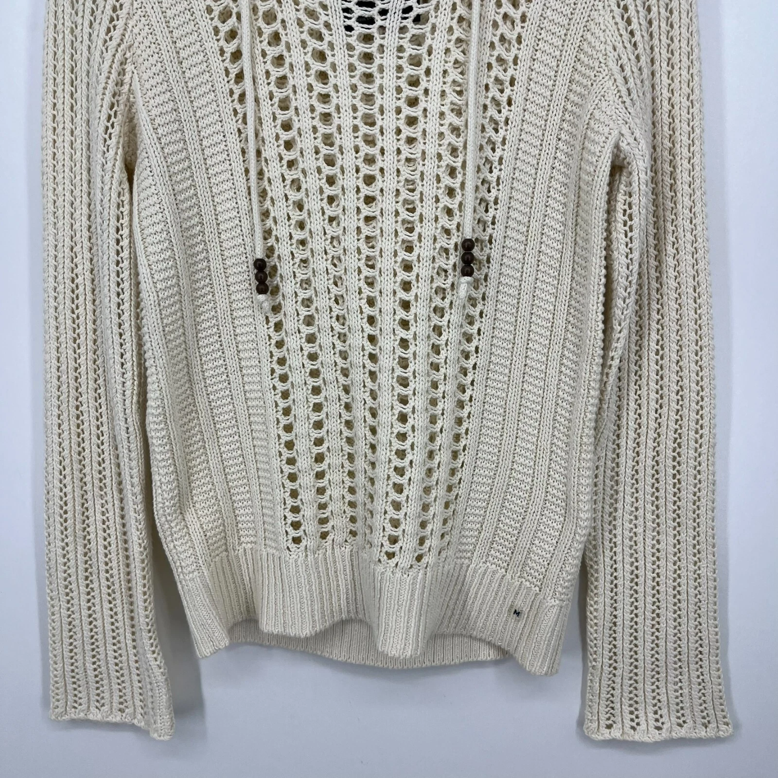 OFF WHITE Felpa con cappuccio American Eagle all'uncinetto donna taglia M panna maglia pullover Y2K nuova con etichetta