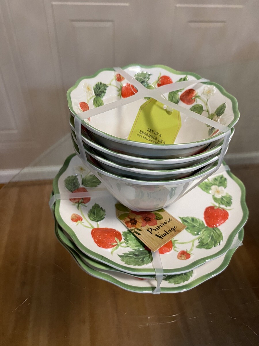 NEW Primrose Vintage 8 PC Strawberry Fields Dessert Plates & Bowls