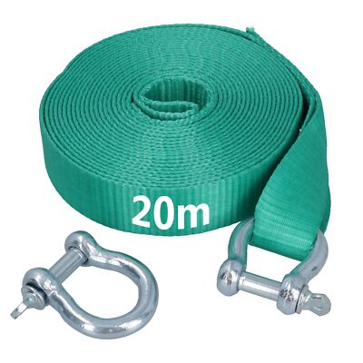 Extra langes 20m Bergungsgurt Abschleppseil & zwei Schäkel 8T Abschleppen 4x4...