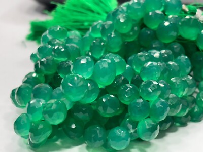 GREEN ONYX ONION FACETED 8 MM GEMSTONE BEADS 8''INCH 1 STRANDS
