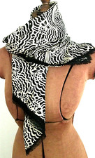 AS IS Vintage 43" x 43" Cream  Black Patterned FRINGE EDGES Cotton Blend SCARF