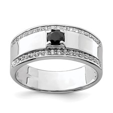 Sterling Silver Rhodium-plated Men's Onyx and White Topaz Ring Size 11