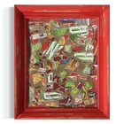 Original Framed Mixed Media Abstract Art Collage 10x12 Savoritz Rounds Crackers