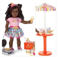American Girl Jenni's Sprinkles Outfit & Full of Flavor  Table & Waffle Cone Set