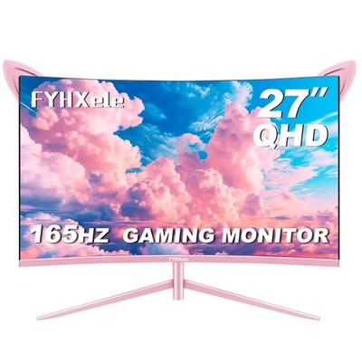 27 Inch Gaming Monitor 2560x1440 165Hz Curved Pink FY27QHP FYHXele Adjustable