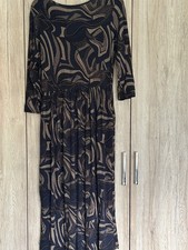 Womens Black/Beige Abstract Print Round Neck 3/4 Sleeve Maxi Dress