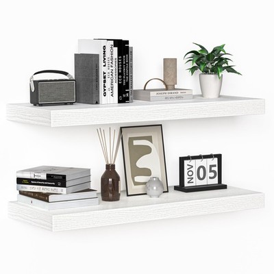 Fun Memories 24'' Floating Shelves Set of 2, Rustic White, 9'' Deep, 50 lb