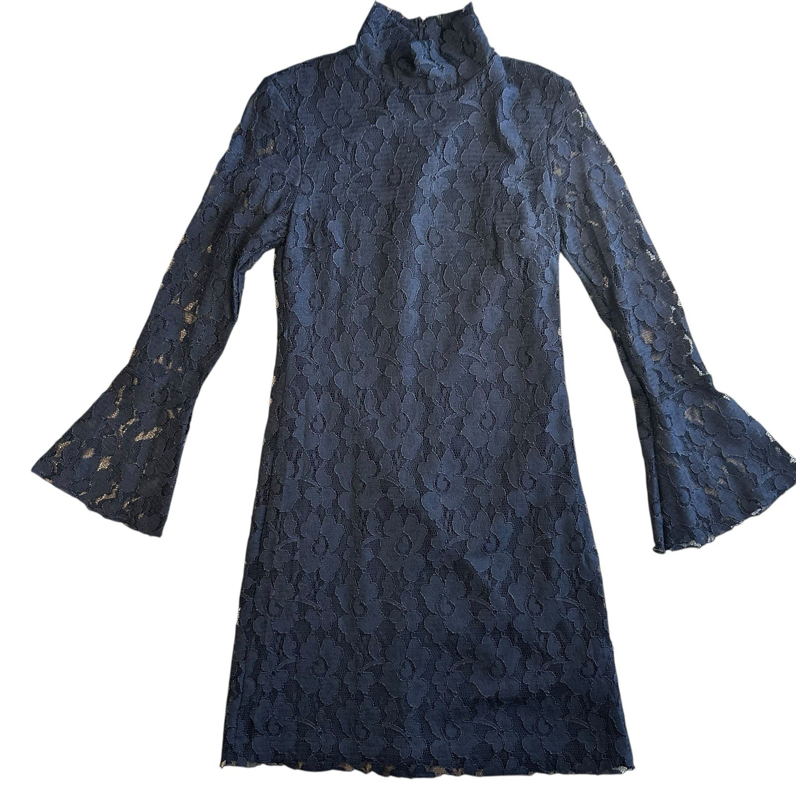 INC Petite Black Lace Witchy Goth Bell Sleeve Dress 90s Party Cocktail Mini