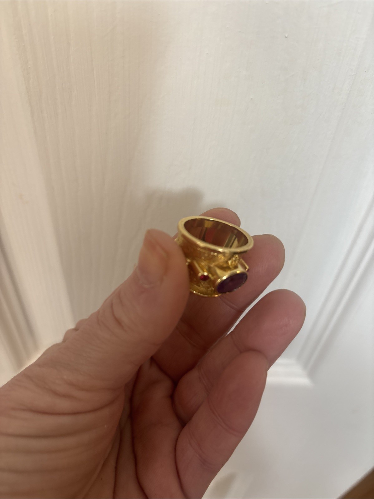 Unique 18k Solid Gold Ring With Amethyst And Rubi… - image 6