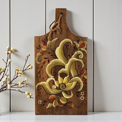 VTG Norwegian Rosemaling Hand Painted Wood Cutting Board Farmhouse Floral 14''
