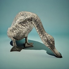 DUCK GOOSE BIRD Vintage Silver Plated Bronze Art Sculpture 8  Figure Statue MCM