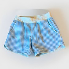 Lands End Gingham Swim Shorts Womens 8 Blue Lined Preppy Active Beach Resort