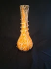Vintage-blown glass-murano style heavy vase orange w blue/white 12.5”tall Unique