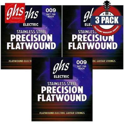 3-PACK GHS 750 Precision Flatwound Stainless Steel Ultra Light Guitar Strings