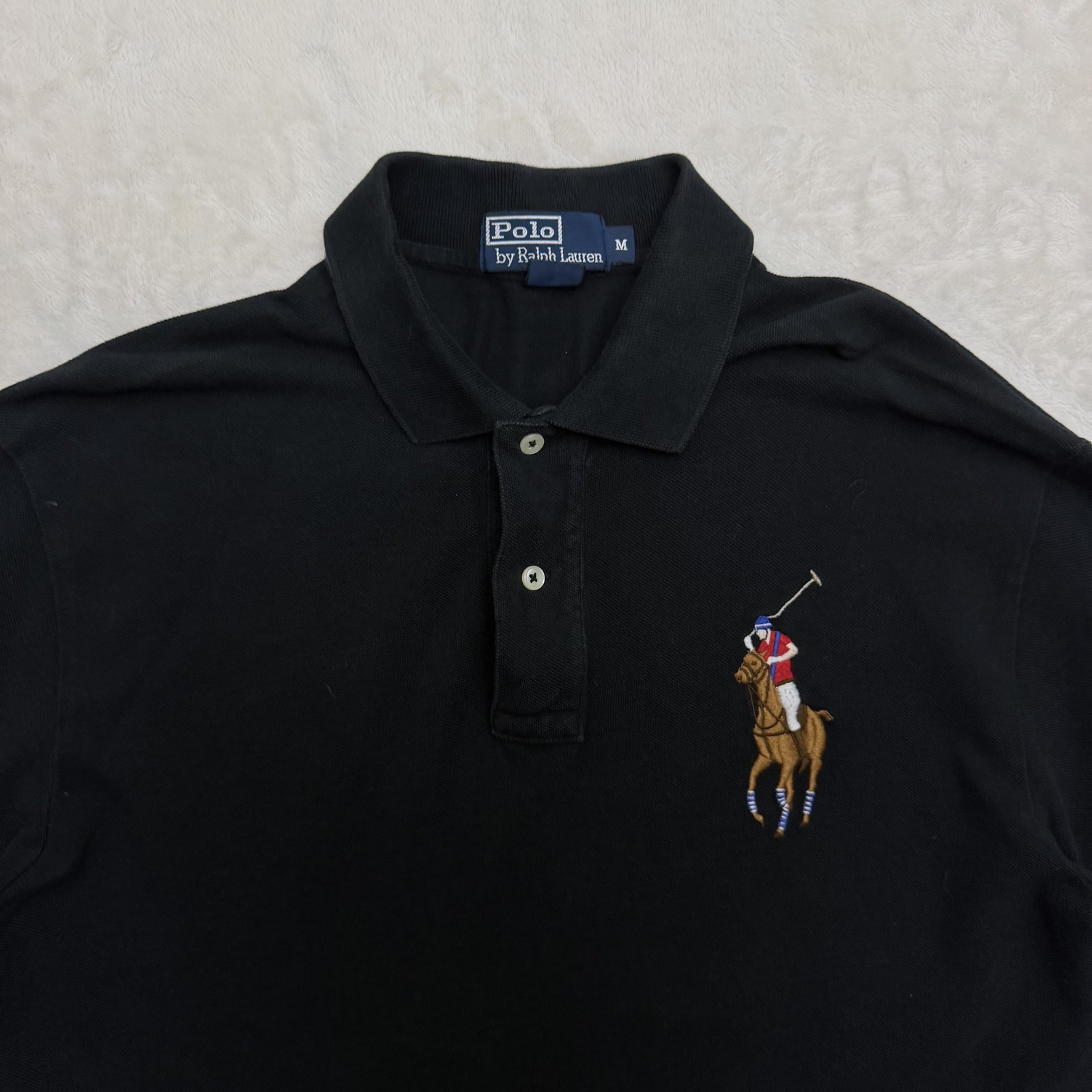 Ralph Lauren Polo Shirt Mens Medium Black Big Pony 3 Logo Cotton Pique thumbnail 2