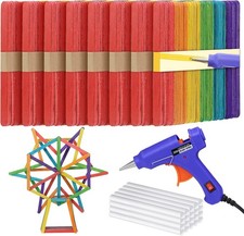 Colored Wooden Sticks Kit - 400PCS Rainbow Craft Supplies with Glue Gun 0.04 per gallon