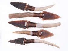5 Modern Texas Knapped Arrowhead Stag horn knives