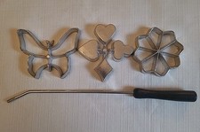 Vintage Rosette Iron Cookie Mold Set of 3 w/ Handle Cast Aluminum Pastry Taiwan