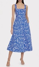 MILLY Nia Blue Rose Poplin Midi Dress NWT 450 Size 8