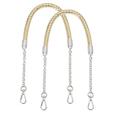 2Pcs 62cm/24.4" PU Leather Braided Purse Strap Light Gold, Silver Buckle 