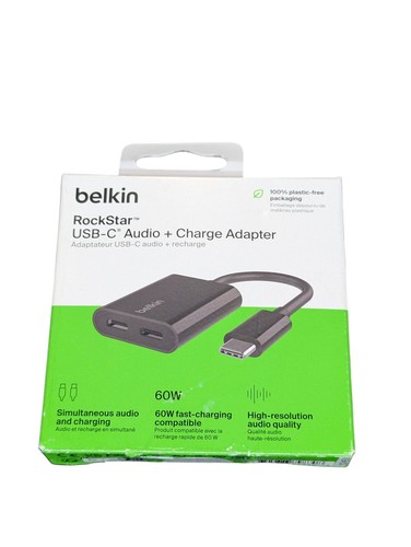 Aa2U Belkin RockStar USB-C Audio with USB-C Charge Adaptor, 60W, Black