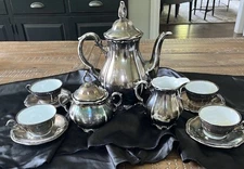 Vintage Dekor RW Bavaria Feinsilber Silver Porcelain Tea Service Set Service 4