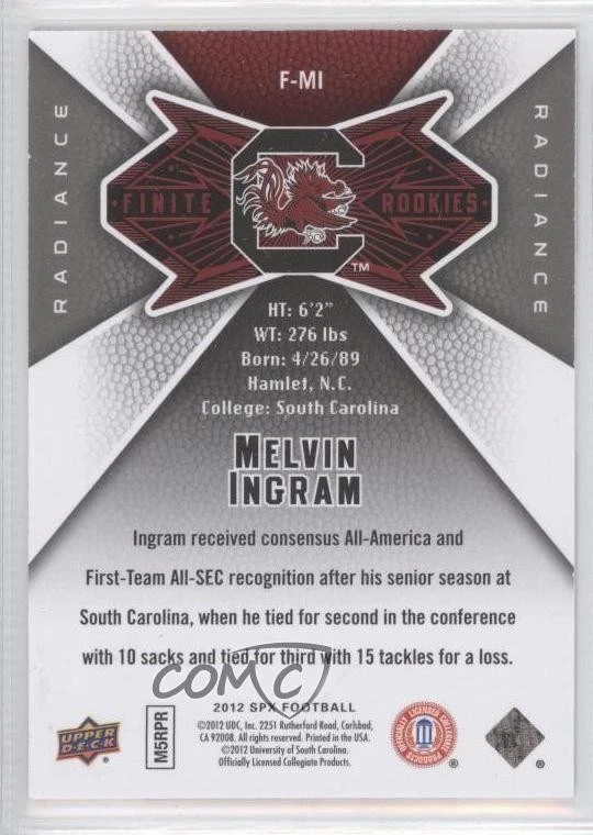 2012 SPx Finite Rookies Radiance /99 Melvin Ingram III Melvin Ingram #F-MI RC - Image 2 of 2