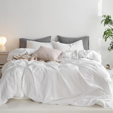 Queen Duvet Cover Set, 100 Washed Cotton Linen like Twill Thick Sturdy Material