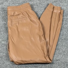 Pull On Chic Faux Vegan Leather Jogger Pants Small Taupe Drawstring Waist Fall