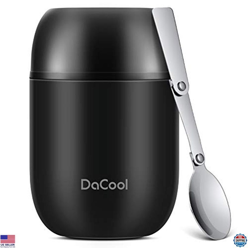 DaCool 16 oz Insulated Food Jar Black Stainless Steel Vacuum