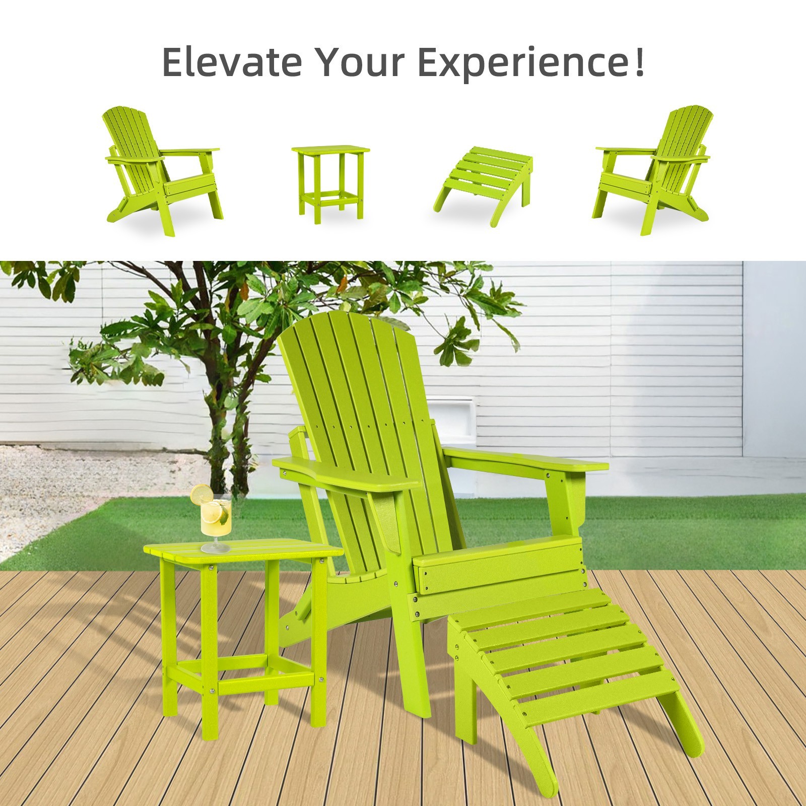 HDPE Folding Adirondack Chair Outdoor Patio All Weather Fire Pit Chairs Green
