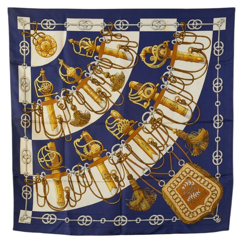 Hermes Cliquetis Navy Multicolor Silk Scarf 90 Sword Pattern
